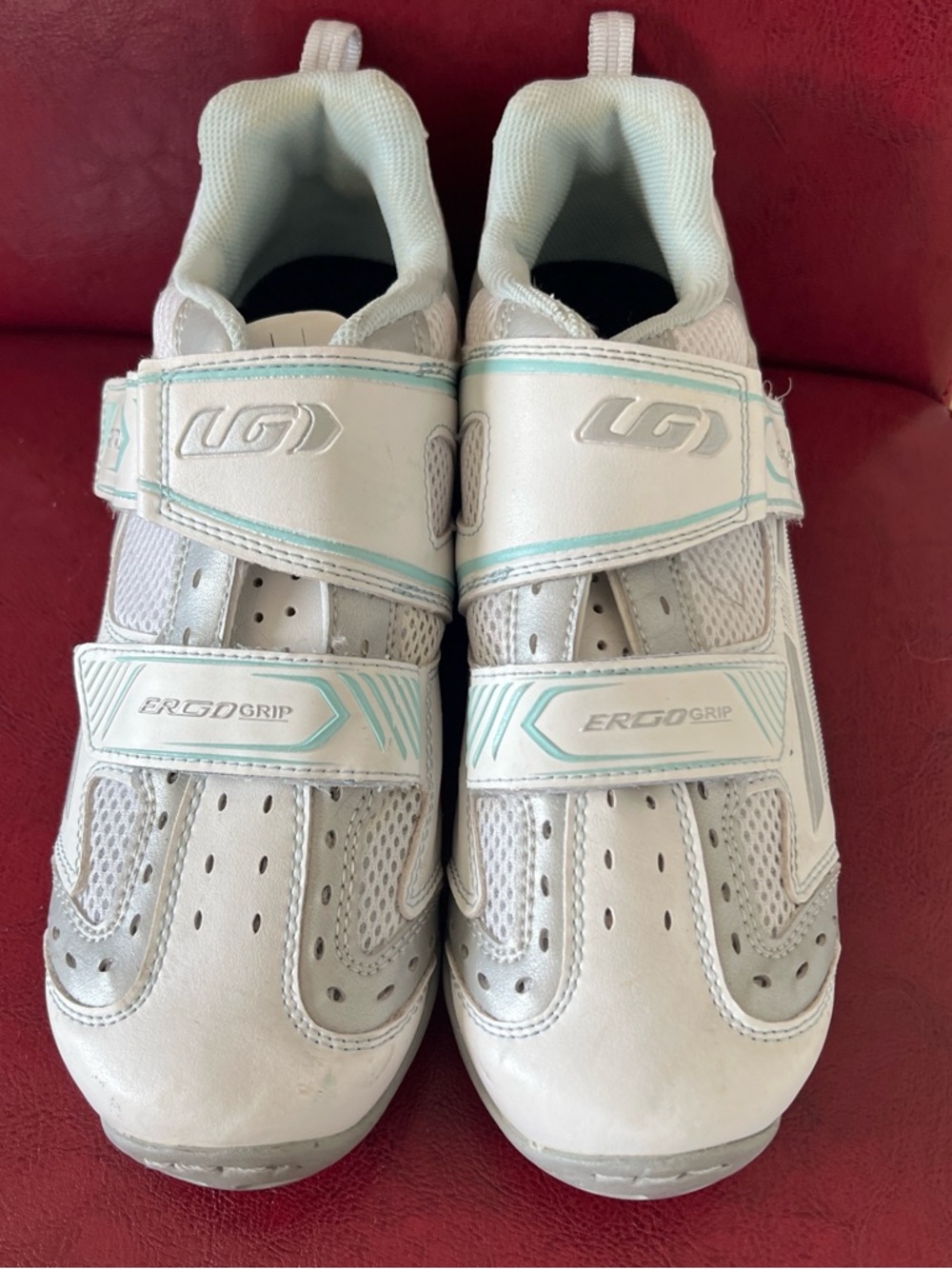 Louis Garneau Women's White/Light Teal ErgoGrip Cycling Shoes